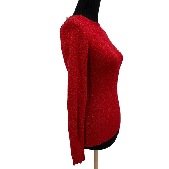 Vintage Paul Harris Metallic Red Long Sleeve Sweater Medium Holiday Christmas - Picture 3 of 8